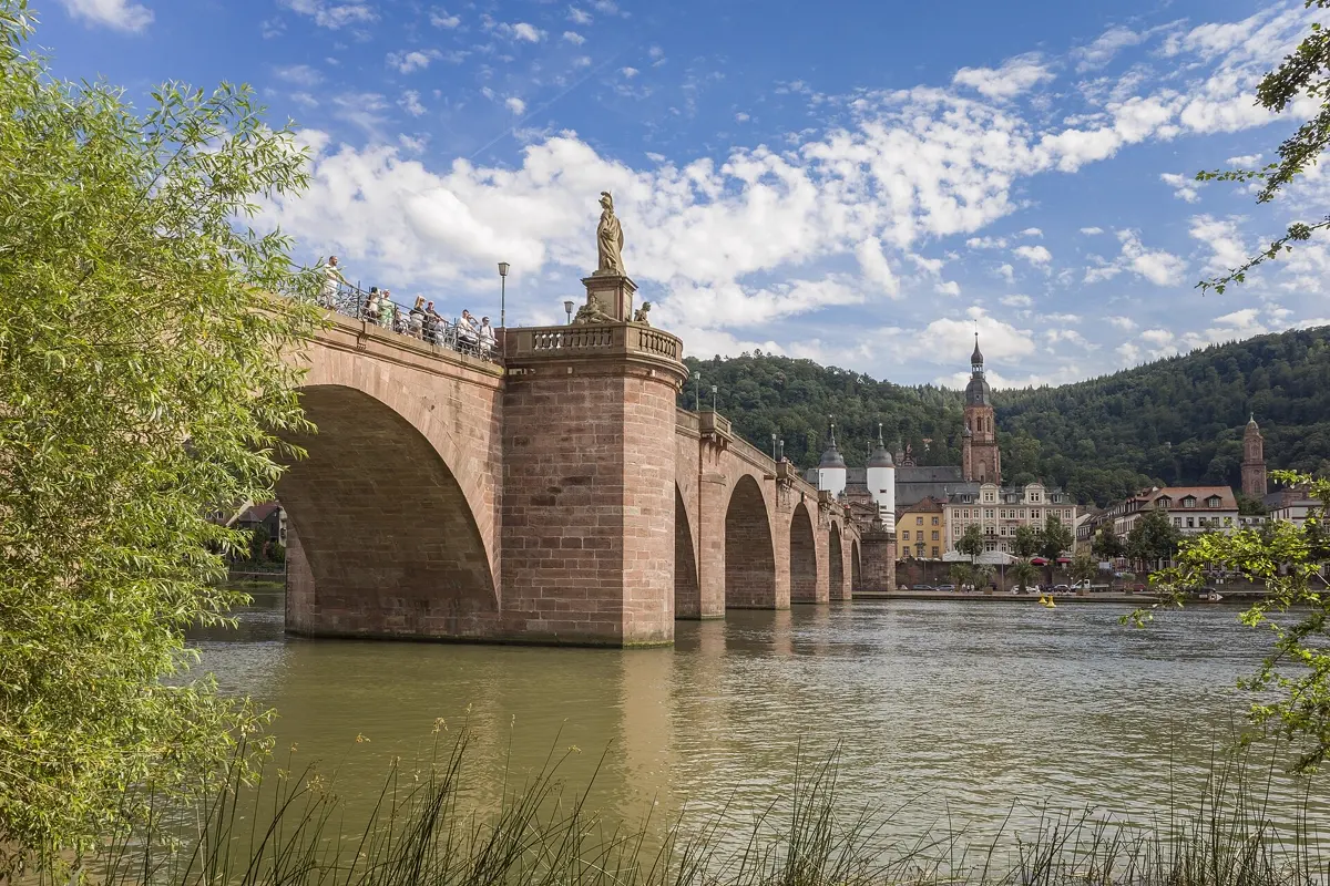 The Old Bridge over the Neckar in Heidelberg with the old town behind