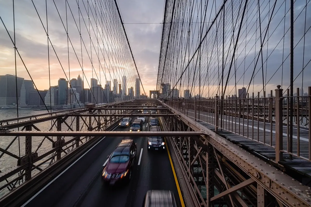The Brooklyn Bridge with Lower Manhattan behind it