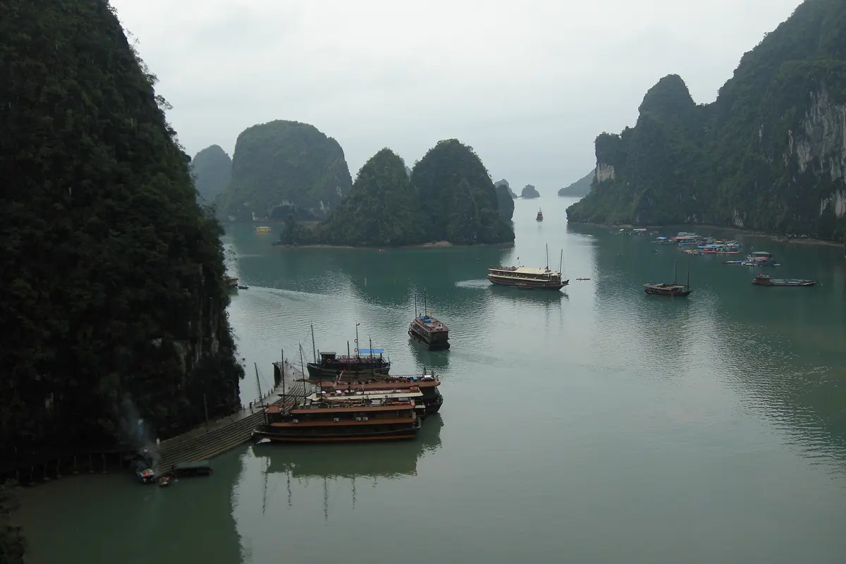 Limestone islands in Ha Long Bay in northern Vietnam