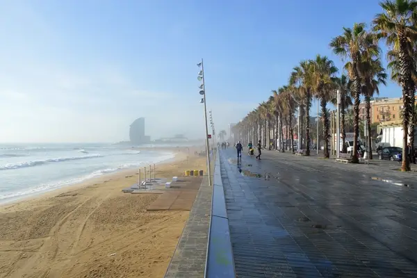 Arriving at the sea in Barcelona