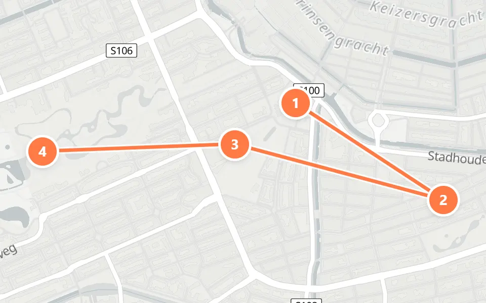 Map of day 2 in Amsterdam: 4 stops in walking order