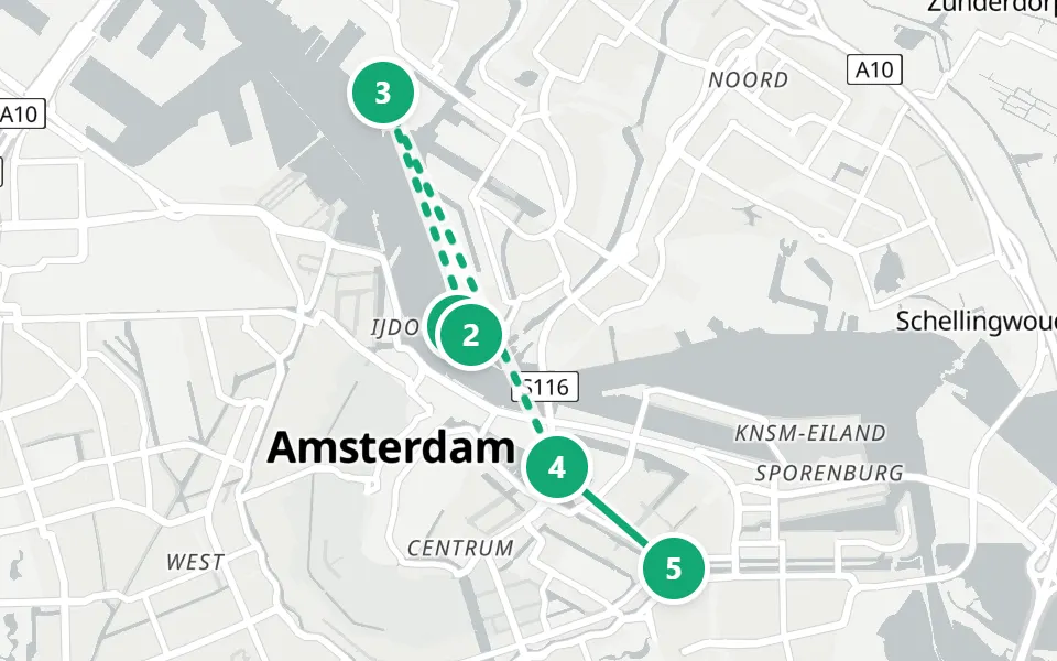 Map of day 3 in Amsterdam: 5 stops in walking order