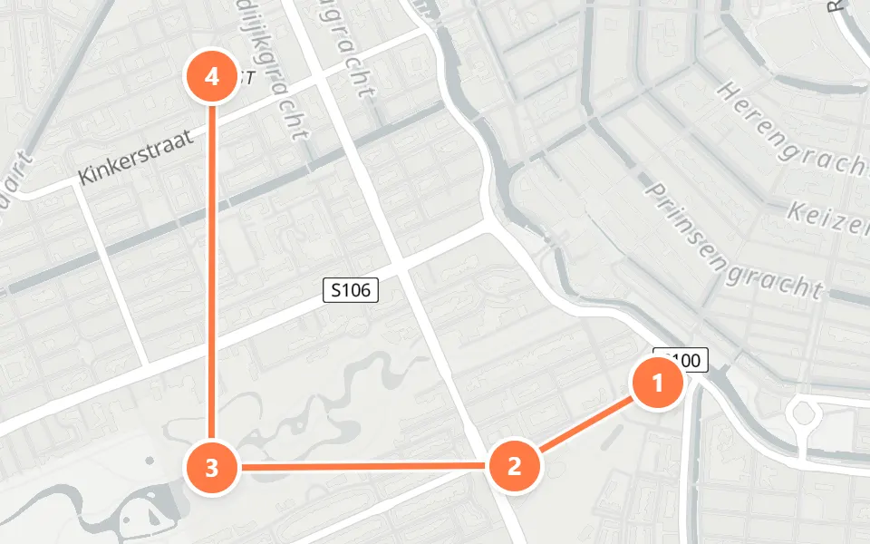 Karte von Tag 2 in Amsterdam: 4 Stopps in Gehreihenfolge