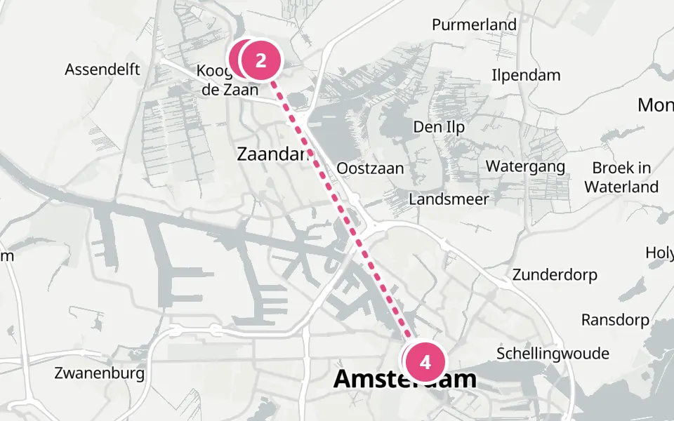 Karte von Tag 4 in Amsterdam: 4 Stopps in Gehreihenfolge