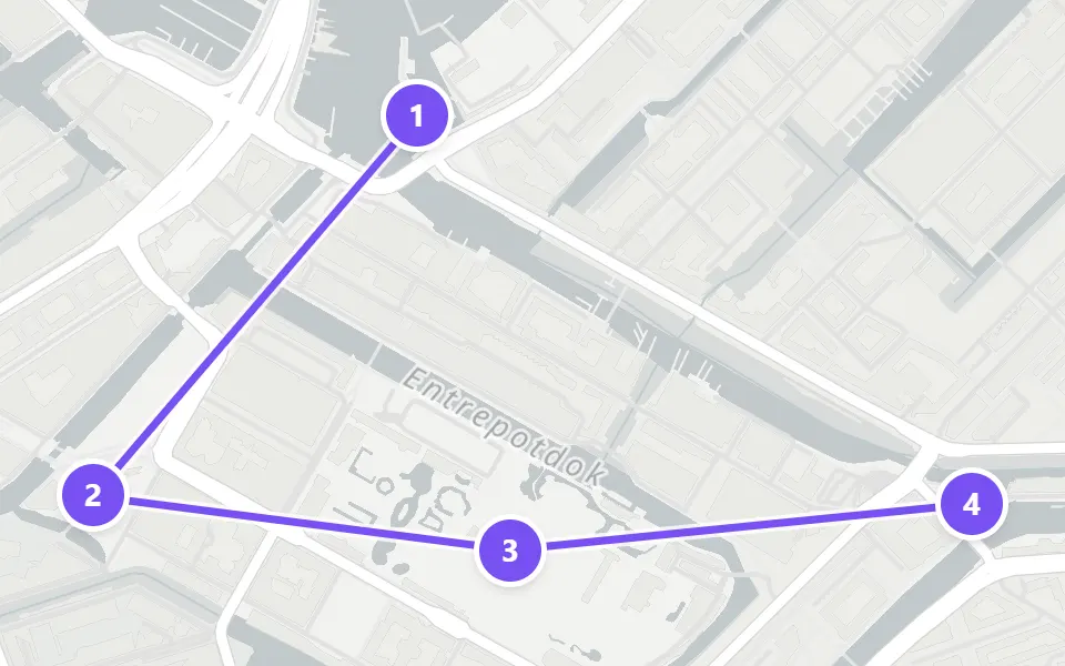 Karte von Tag 5 in Amsterdam: 4 Stopps in Gehreihenfolge