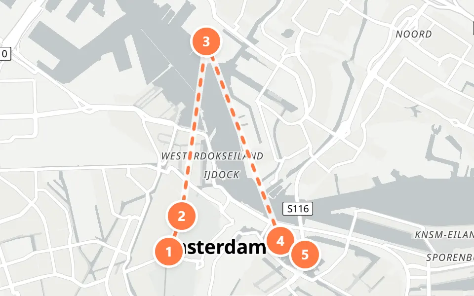Map of day 2 in Amsterdam: 5 stops in walking order