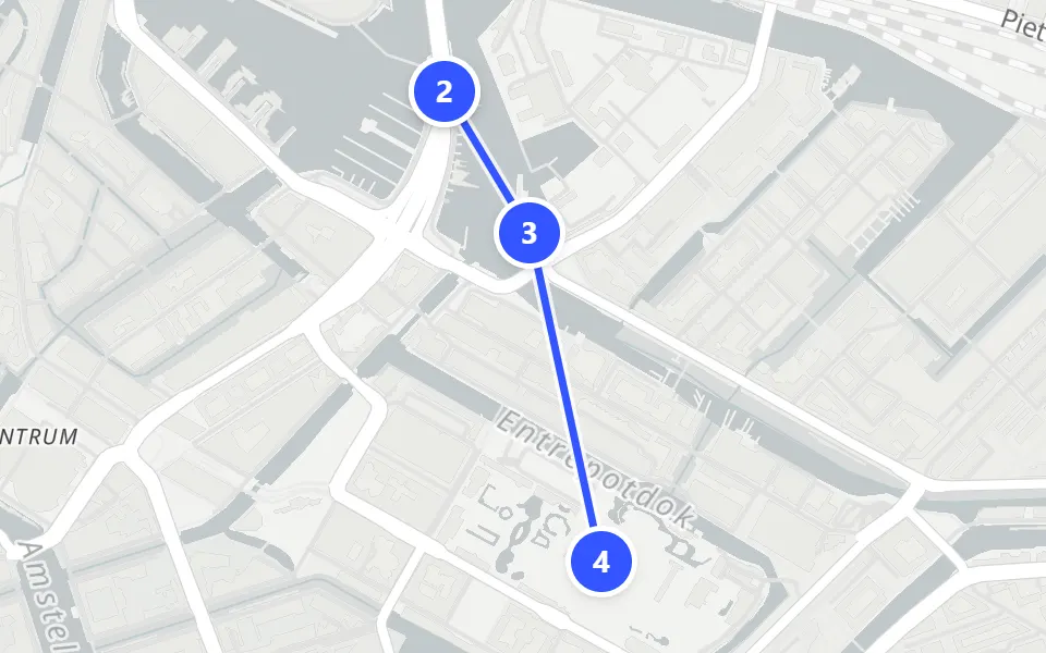 Karte von Tag 1 in Amsterdam: 4 Stopps in Gehreihenfolge