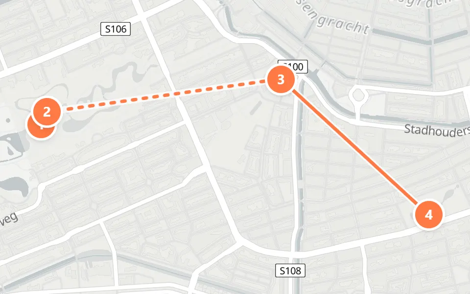Karte von Tag 2 in Amsterdam: 4 Stopps in Gehreihenfolge