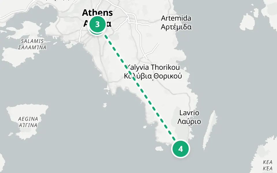 Map of day 3 in Athens: 4 stops in walking order