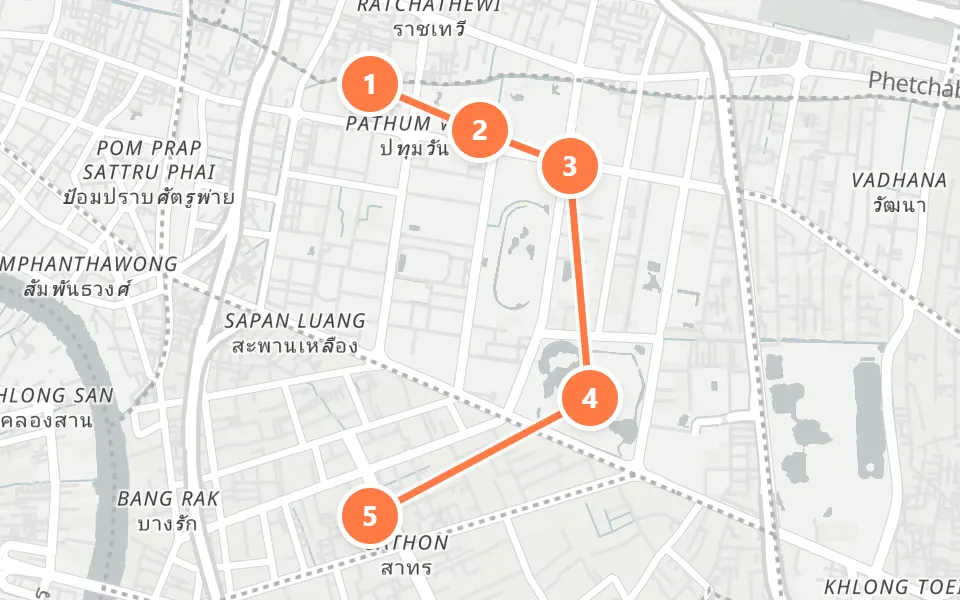 Map of day 2 in Bangkok: 5 stops in walking order