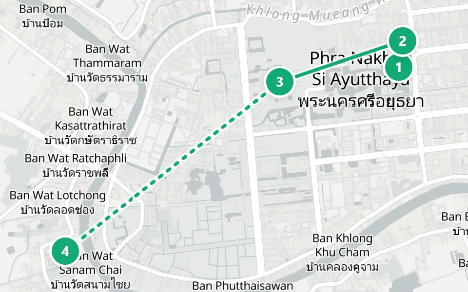 Map of day 3 in Bangkok: 4 stops in walking order