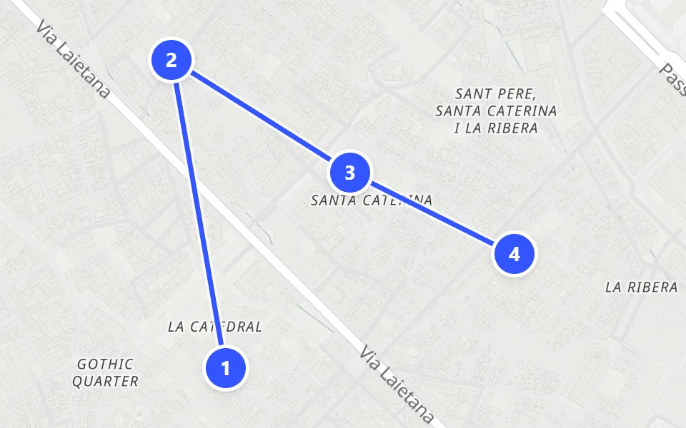 Map of day 1 in Barcelona: 4 stops in walking order