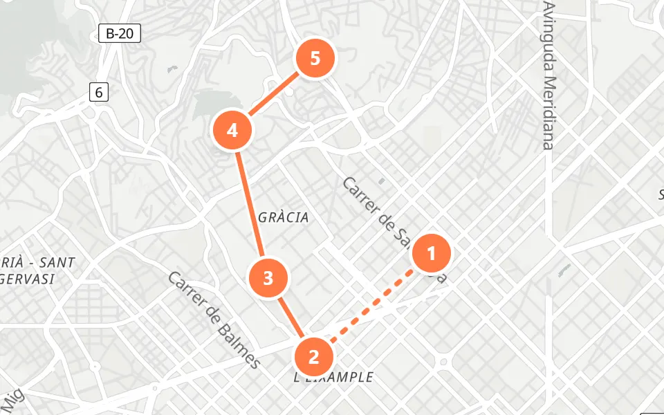 Map of day 2 in Barcelona: 5 stops in walking order