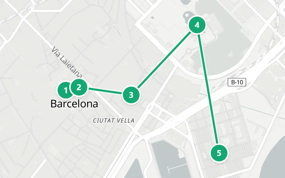 Map of day 3 in Barcelona: 5 stops in walking order