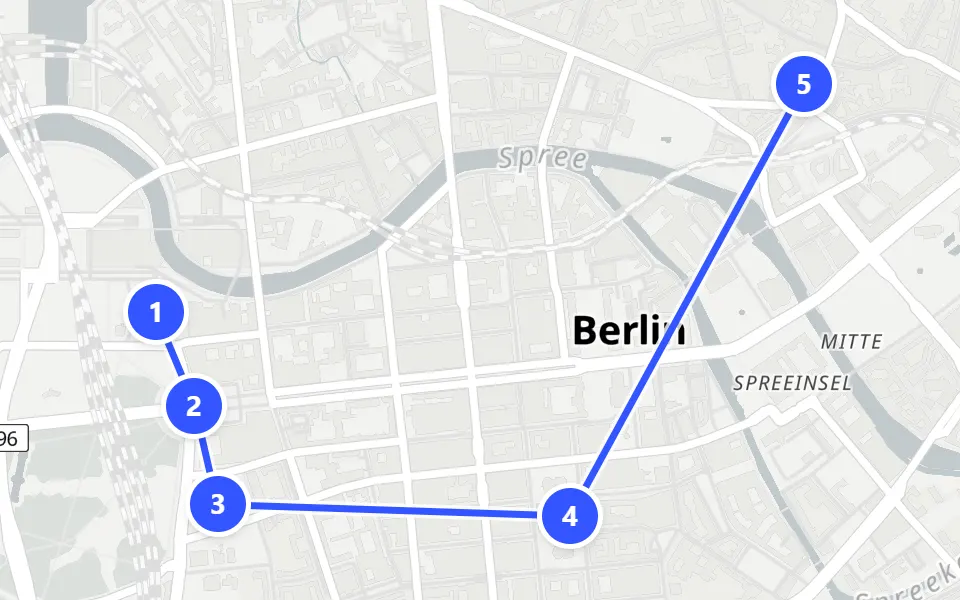 Map of day 1 in Berlin: 5 stops in walking order