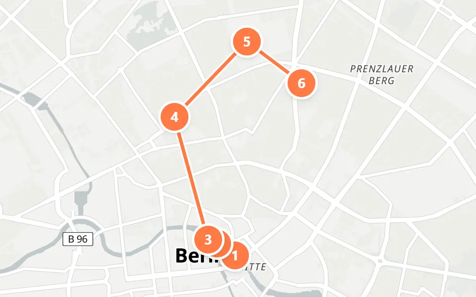 Map of day 2 in Berlin: 6 stops in walking order
