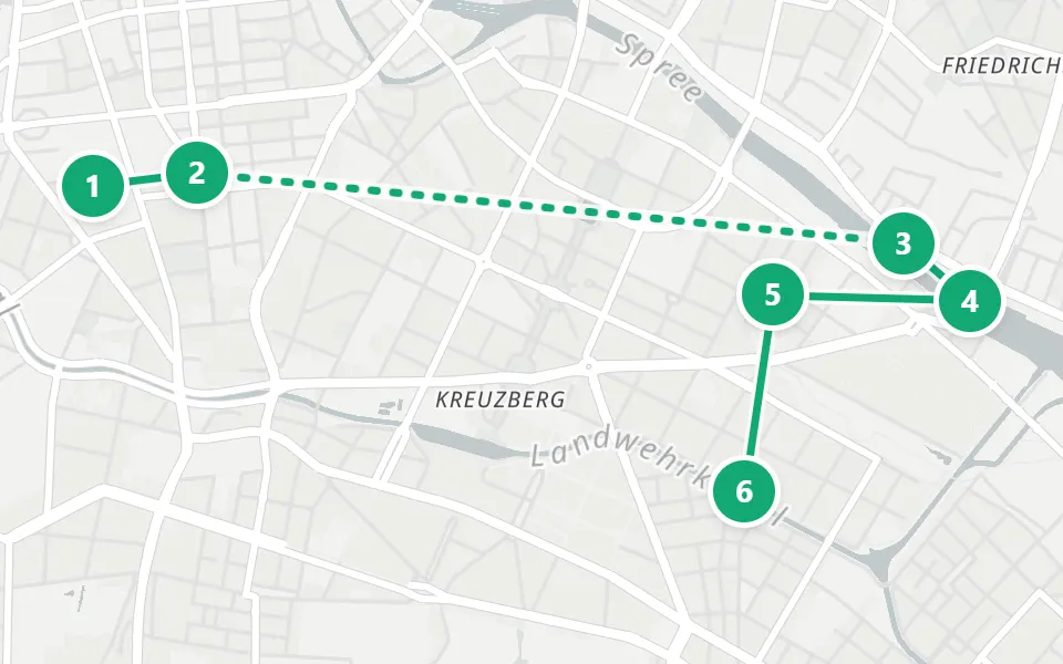 Map of day 3 in Berlin: 6 stops in walking order