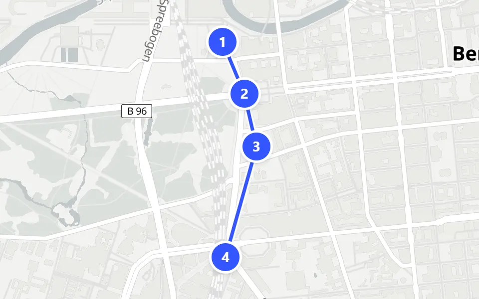 Map of day 1 in Berlin: 4 stops in walking order