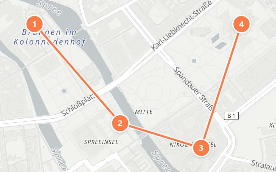 Map of day 2 in Berlin: 4 stops in walking order