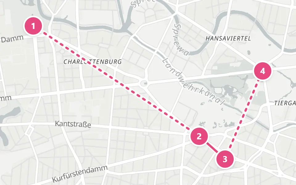 Map of day 4 in Berlin: 4 stops in walking order