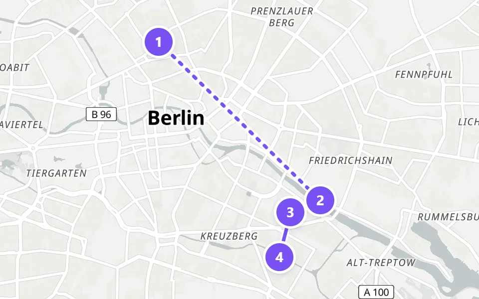 Map of day 5 in Berlin: 4 stops in walking order