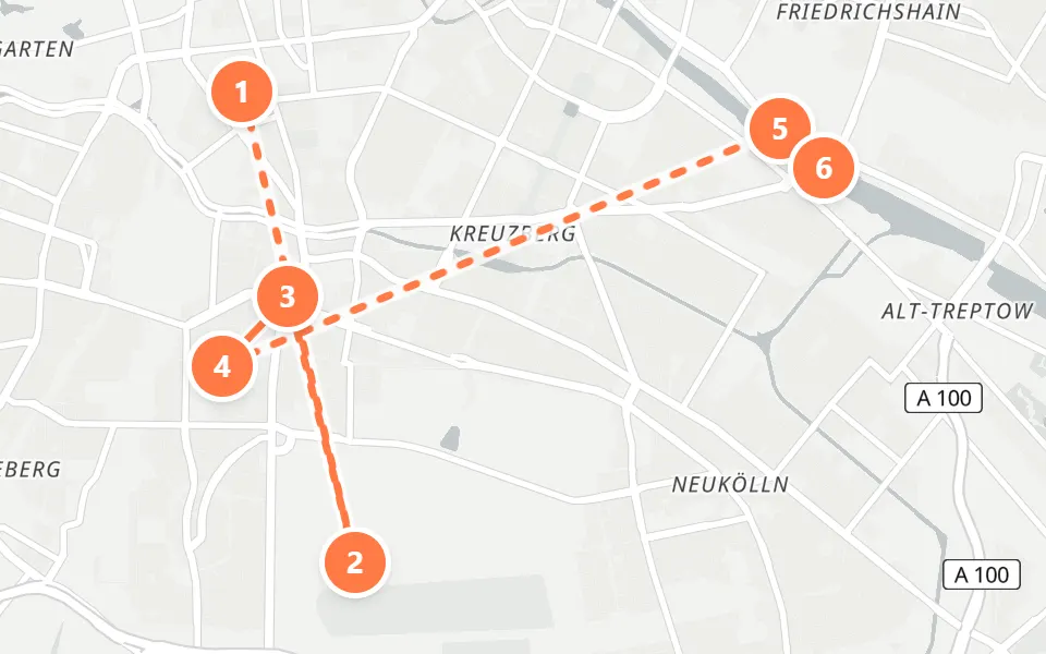 Map of day 2 in Berlin: 6 stops in walking order