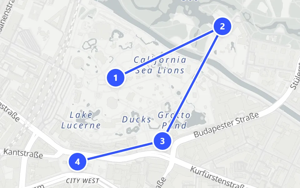 Map of day 1 in Berlin: 4 stops in walking order