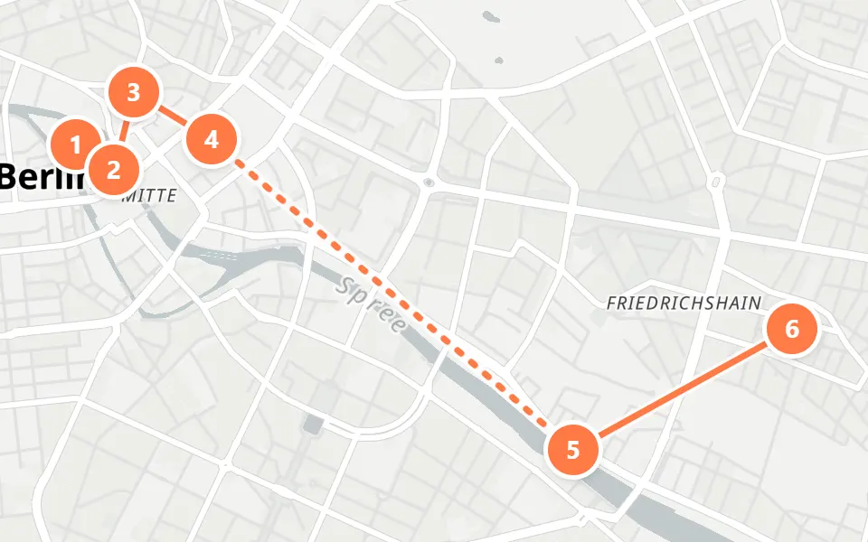 Map of day 2 in Berlin: 6 stops in walking order