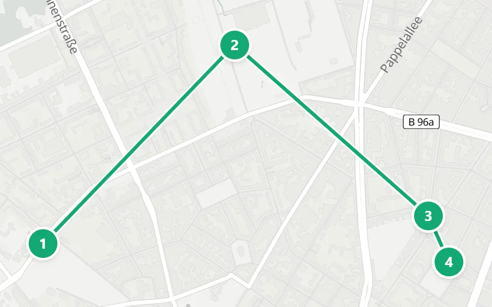 Map of day 3 in Berlin: 4 stops in walking order