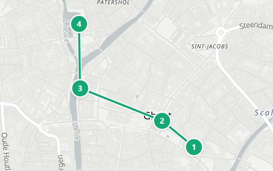 Map of day 3 in Bruges: 4 stops in walking order