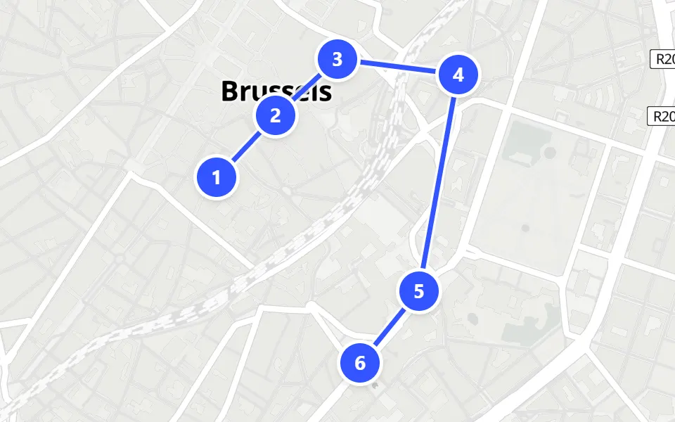 Map of day 1 in Brussels: 6 stops in walking order