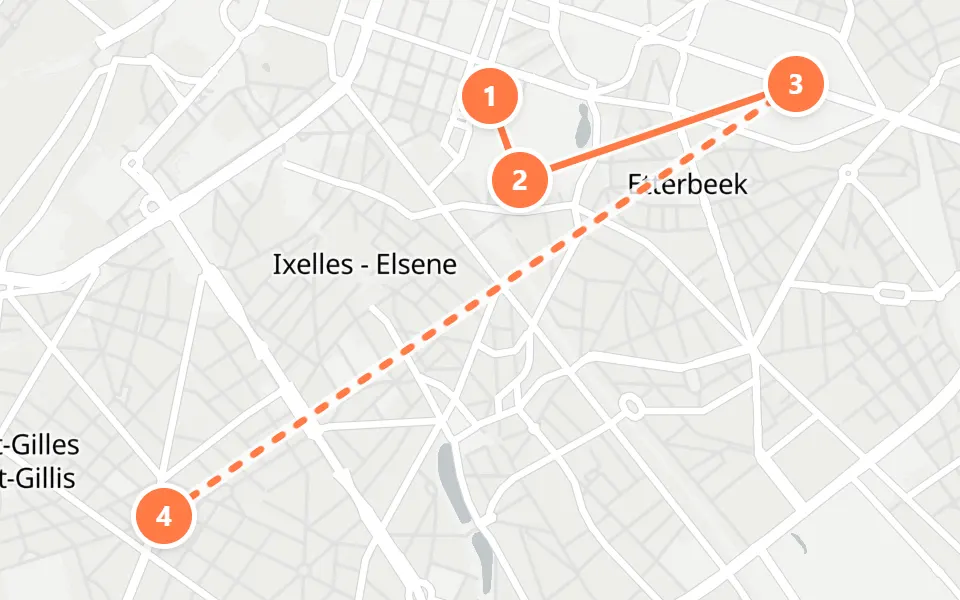 Map of day 2 in Brussels: 4 stops in walking order
