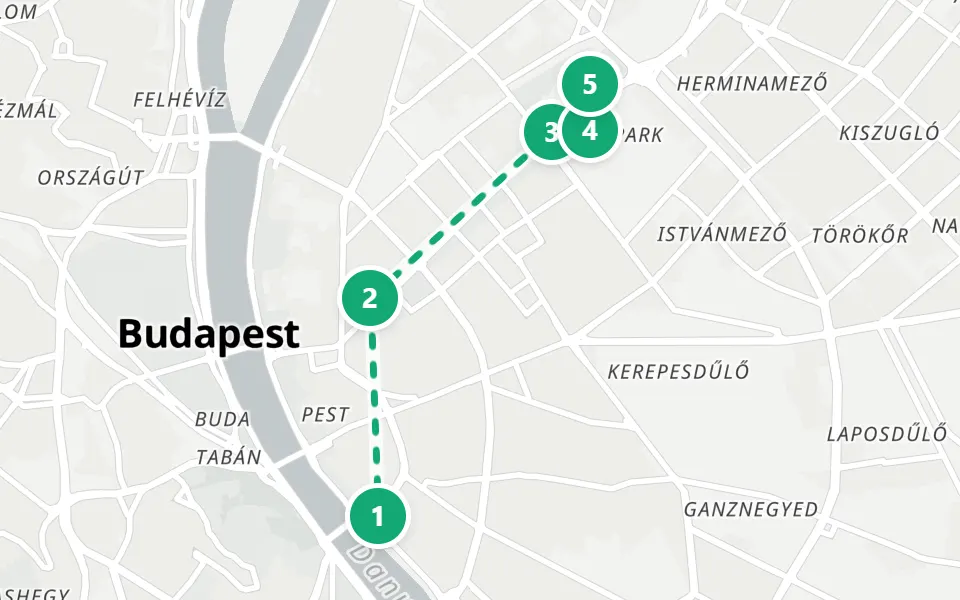 Map of day 3 in Budapest: 5 stops in walking order