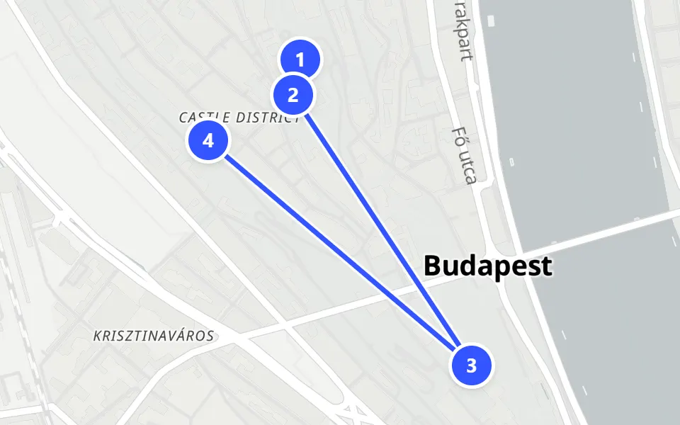 Karte von Tag 1 in Budapest: 4 Stopps in Gehreihenfolge
