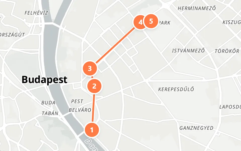 Karte von Tag 2 in Budapest: 5 Stopps in Gehreihenfolge