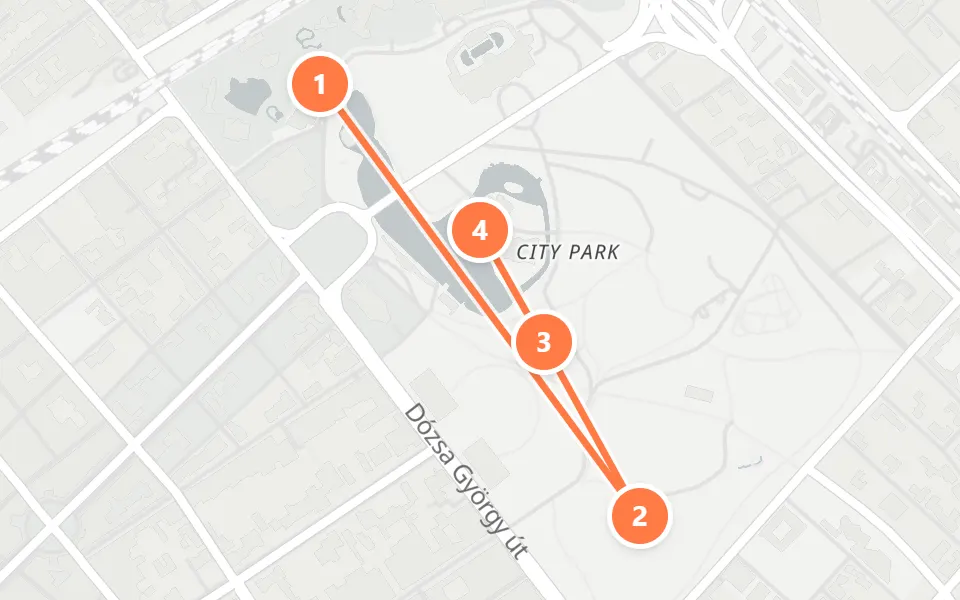 Map of day 2 in Budapest: 4 stops in walking order