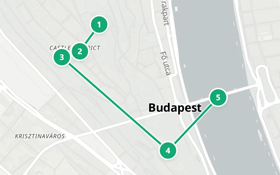 Map of day 3 in Budapest: 5 stops in walking order