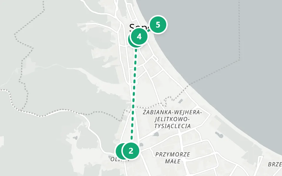 Map of day 3 in Gdańsk: 5 stops in walking order