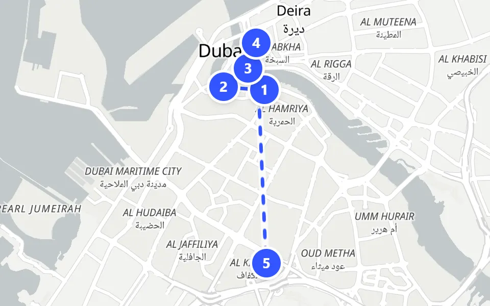 Map of day 1 in Dubai: 5 stops in walking order