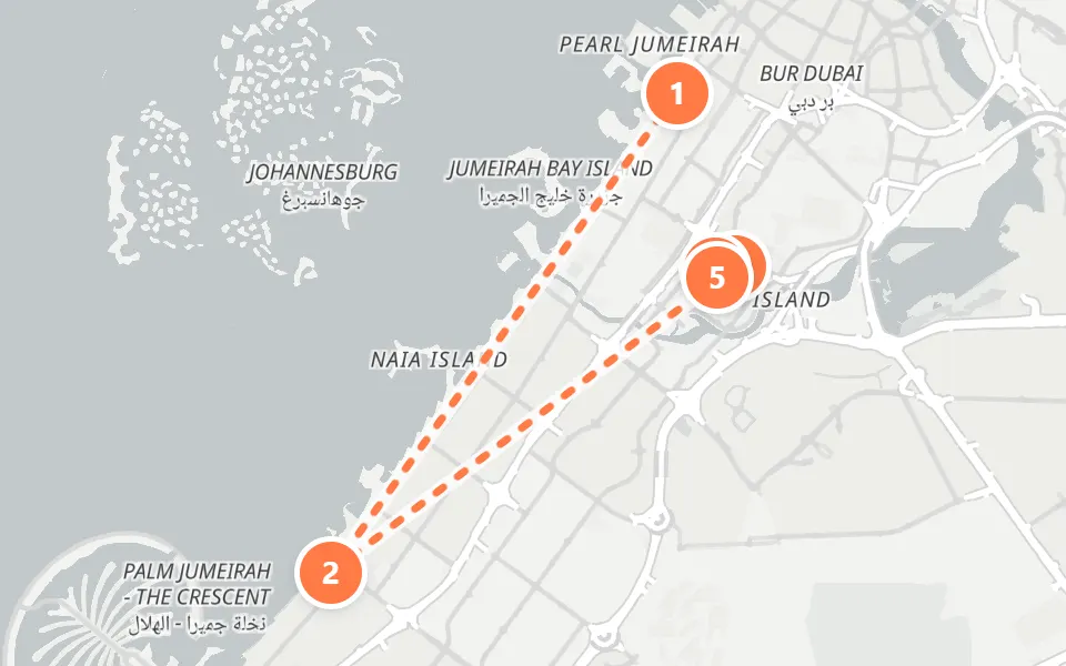 Map of day 2 in Dubai: 5 stops in walking order