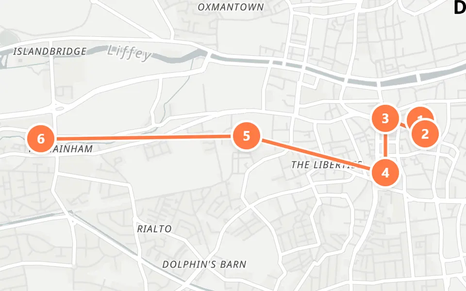 Map of day 2 in Dublin: 6 stops in walking order