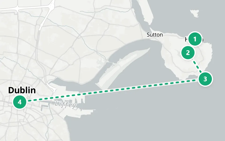 Map of day 3 in Dublin: 4 stops in walking order