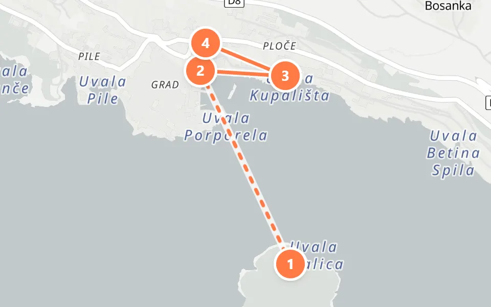 Map of day 2 in Dubrovnik: 4 stops in walking order