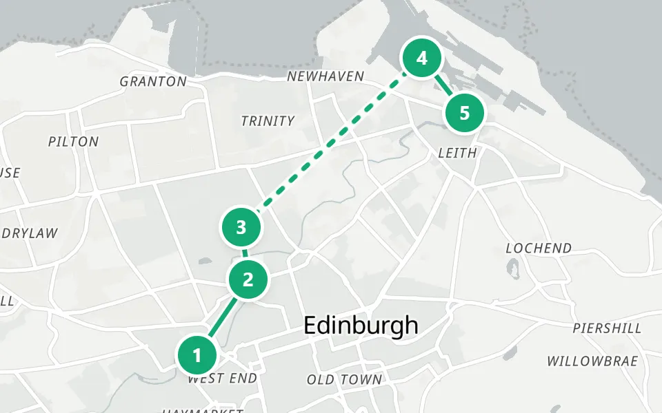Map of day 3 in Edinburgh: 5 stops in walking order