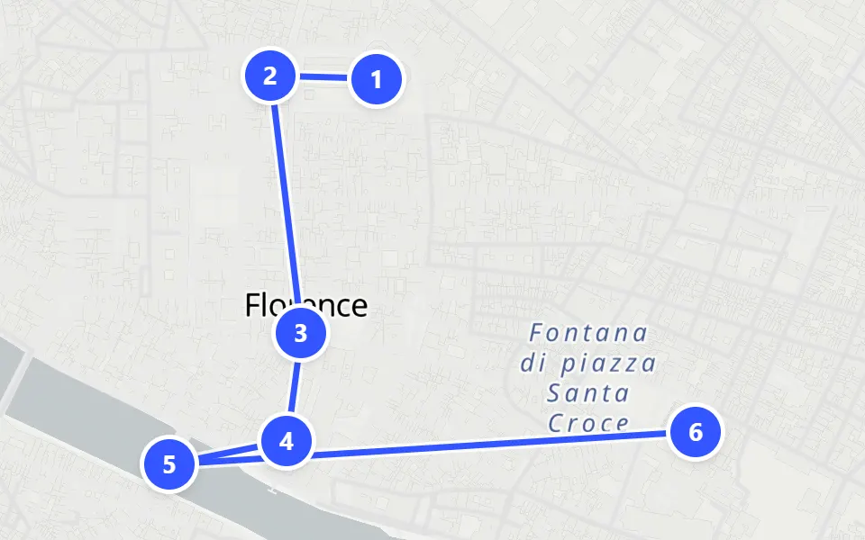 Map of day 1 in Florence: 6 stops in walking order