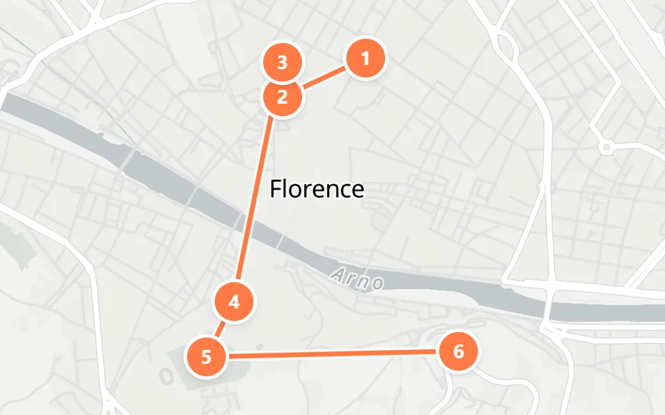 Map of day 2 in Florence: 6 stops in walking order