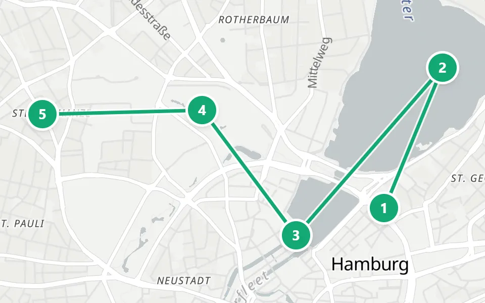 Map of day 3 in Hamburg: 5 stops in walking order