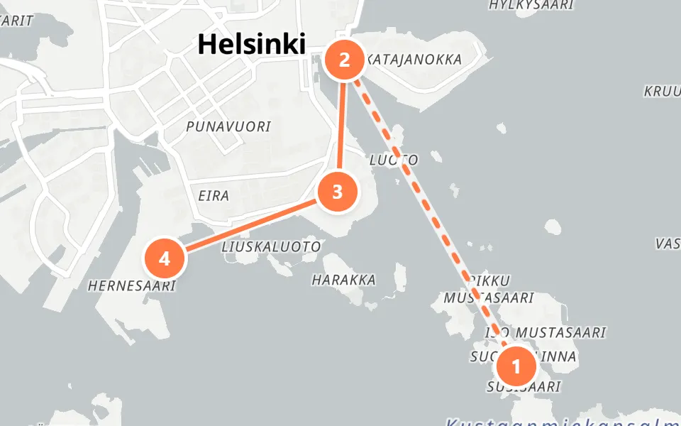 Map of day 2 in Helsinki: 4 stops in walking order
