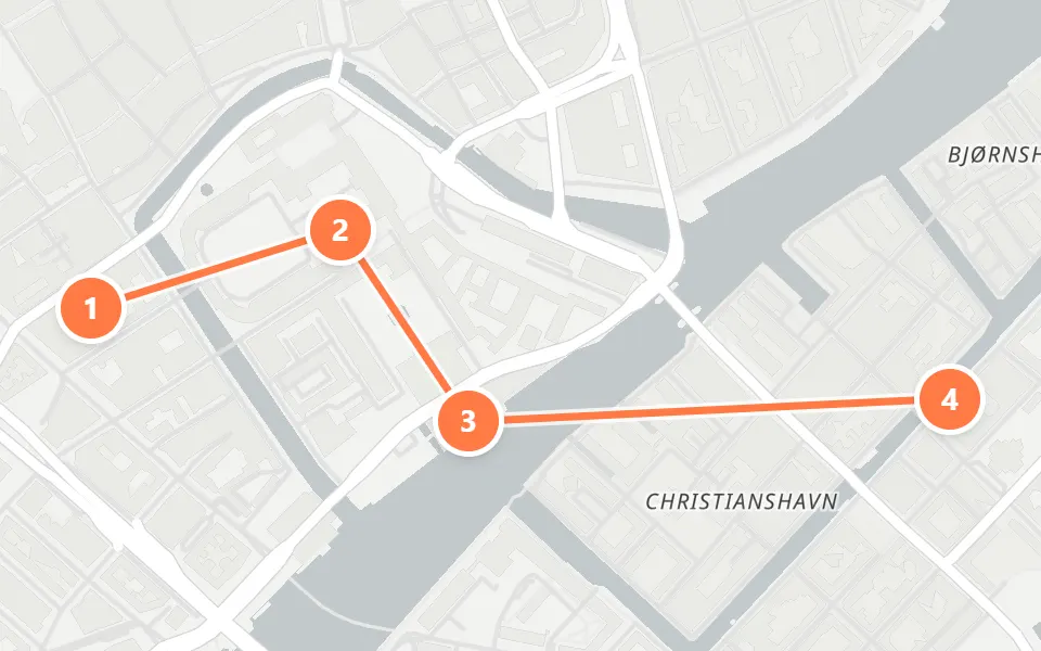 Map of day 2 in Copenhagen: 4 stops in walking order