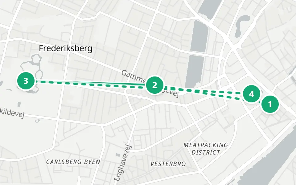Map of day 3 in Copenhagen: 4 stops in walking order